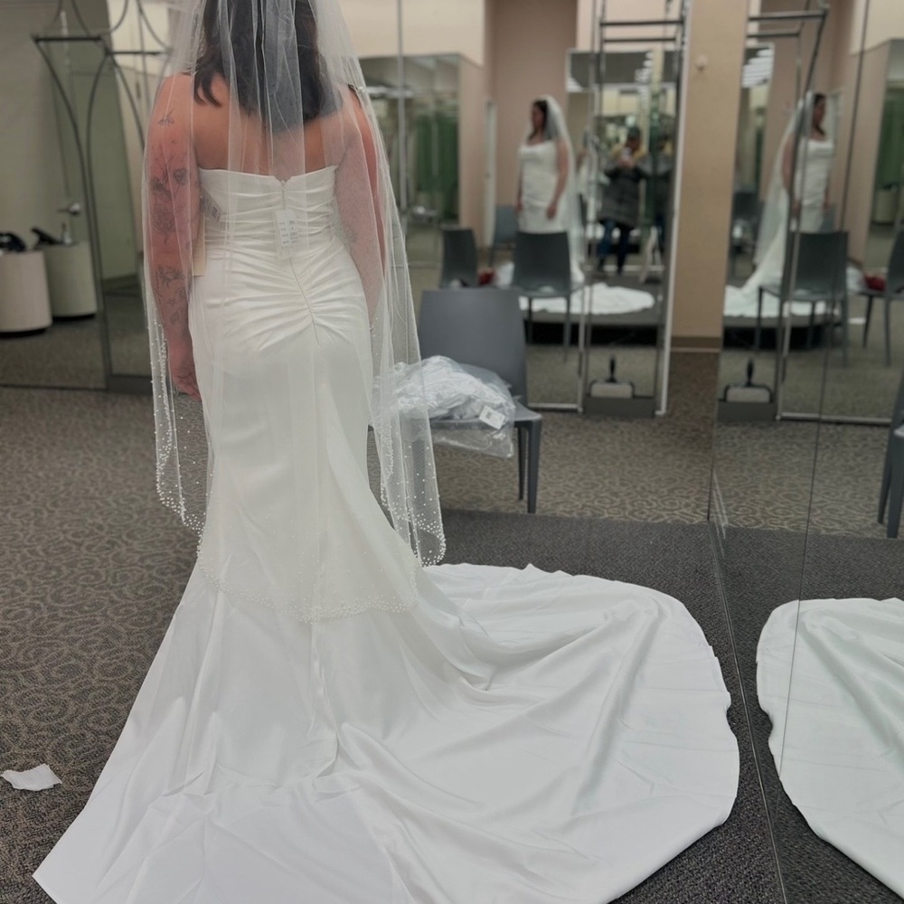 Signature White Strapless Bridal Dress with Satin Finish